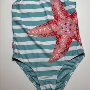 Fat Face Teal and White Striped Starfish Swimsuit